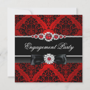 Red & Black Jewel Damask Engagement Party einladen Einladung