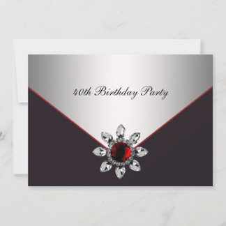 Red Black Jewel Womans 40. Geburtstag Party Einladung