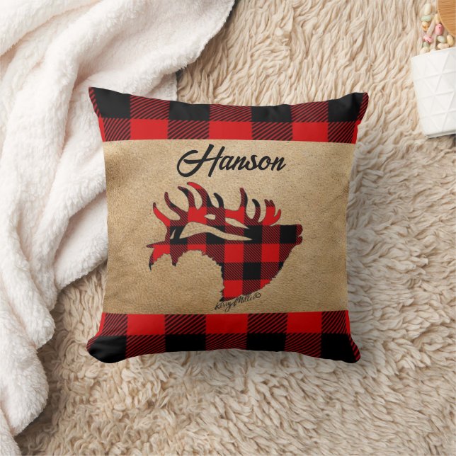 Red & Black Kariert Bull Elk Throw Kissen (Decke)