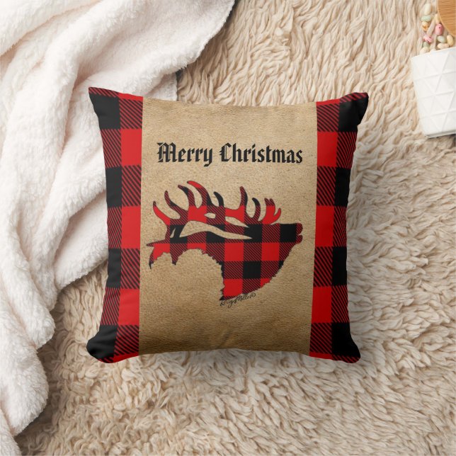 Red & Black Kariert Bull Elk Weihnachtsbaum Kissen (Decke)