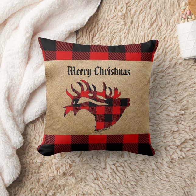 Red & Black Kariert Bull Elk Weihnachtsbaum Kissen (Decke)