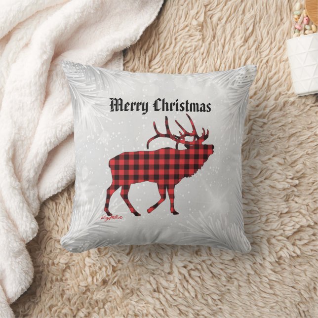Red & Black Kariert Bull Elk Weihnachtsbaum Kissen (Decke)