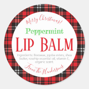 Red Black Kariert Christmas Peppermint Lip Balm Runder Aufkleber