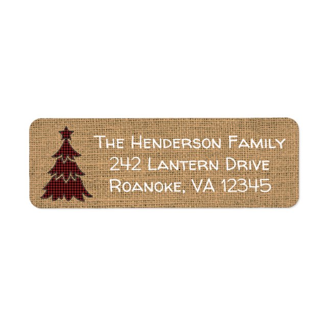 Red, Black Kariert Christmas Tree Address Label (Vorne)