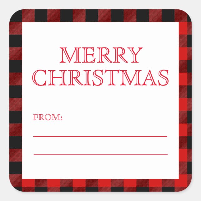Red Black Kariert Frohe Weihnachtsgeschenke Aufkle Quadratischer Aufkleber (Vorderseite)