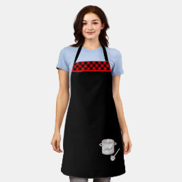 Red & Black Kariert Trim Koch Pot Personalisiert Schürze