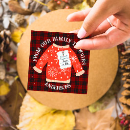 Red Black Kariert Ugly Sweater Niedlich Frohe Weih Runder Aufkleber