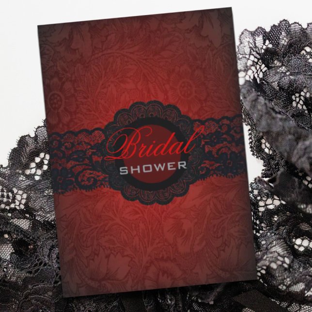 Red Black Lace Gothic Bridal Dusche Einladung (Red Black Lace Gothic Bridal Shower Invitation)
