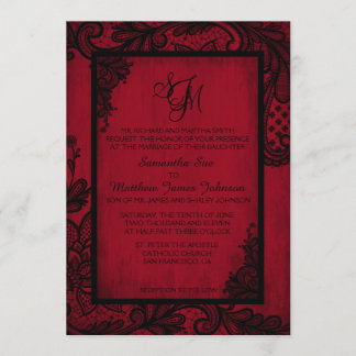 Red Black Lace Gothic Wedding Invitation Card Einladung