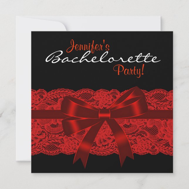 Red Black Lace Junggeselinnen-Abschied Einladung (Vorderseite)