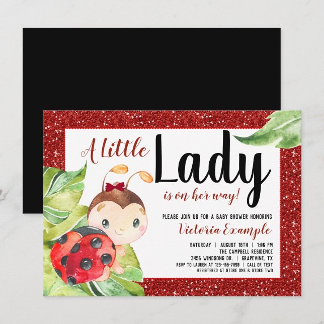Red Black Ladybug Babydusche Einladung (Vorne/Hinten)