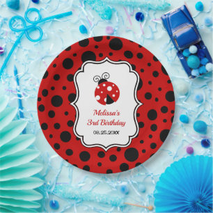 Red Black Ladybug Frame Polka Dots Kindergeburtsta Pappteller