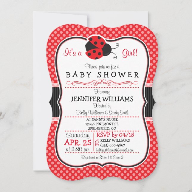 Red & Black Ladybug; Niedliche Babydusche Einladung (Vorderseite)