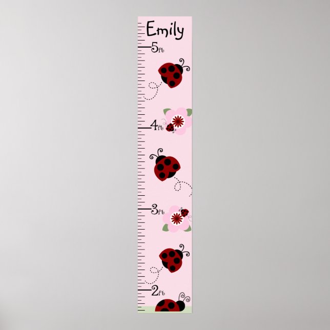 Red & Black Ladybugs Growth Chart Behielt auf 8x44 Poster (Vorne)