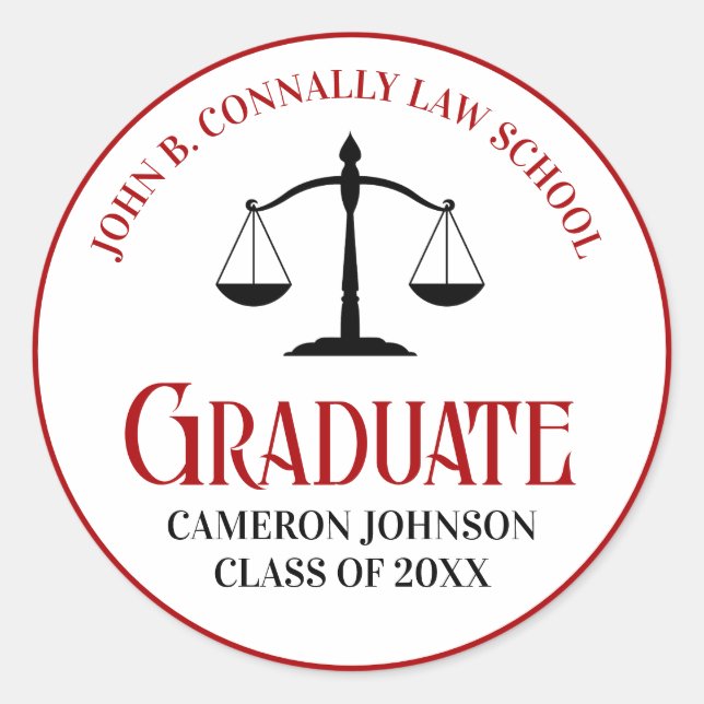 Red Black Law School Abschluss Keepake Runder Aufkleber (Vorderseite)