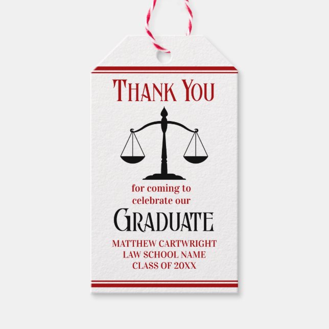 Red Black Law School Custom Graduation Party Geschenkanhänger (Vorderseite)