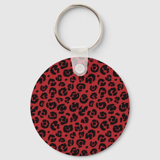 Red Black Leopard Print Schlüsselanhänger (Vorderseite)