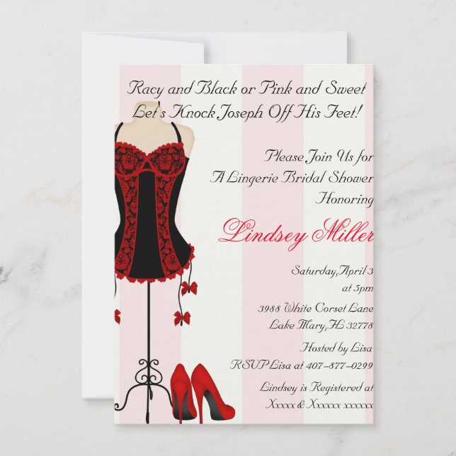 Red & Black Lingerie Brautparty Einladung (Vorderseite)