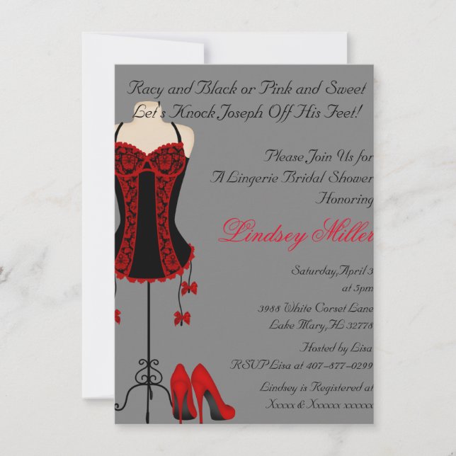 Red & Black Lingerie Brautparty Einladung (Vorderseite)
