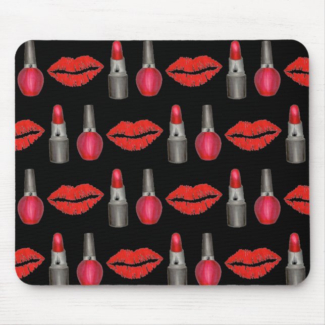 Red Black Lipstick Kiss Nail Polnisch Makeuty Beau Mousepad (Vorne)