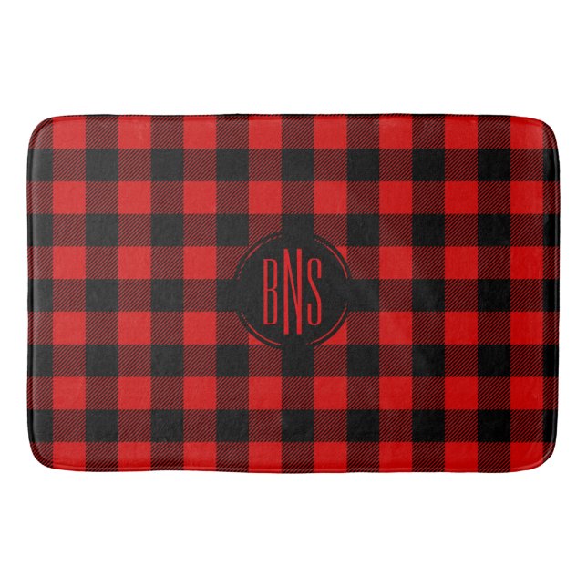 Red Black Lumberjack Buffalo Karierte Badematte (Vorderseite)