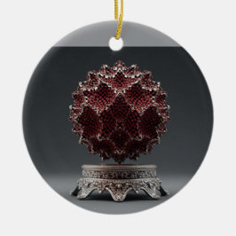 Red & Black Mandelbrot Sphere On Silver Pedestal Keramik Ornament
