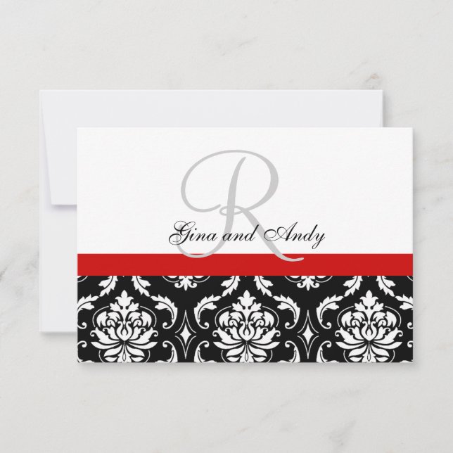 Red Black Mariage damassé RSVP pour Invitations Ca (Devant)