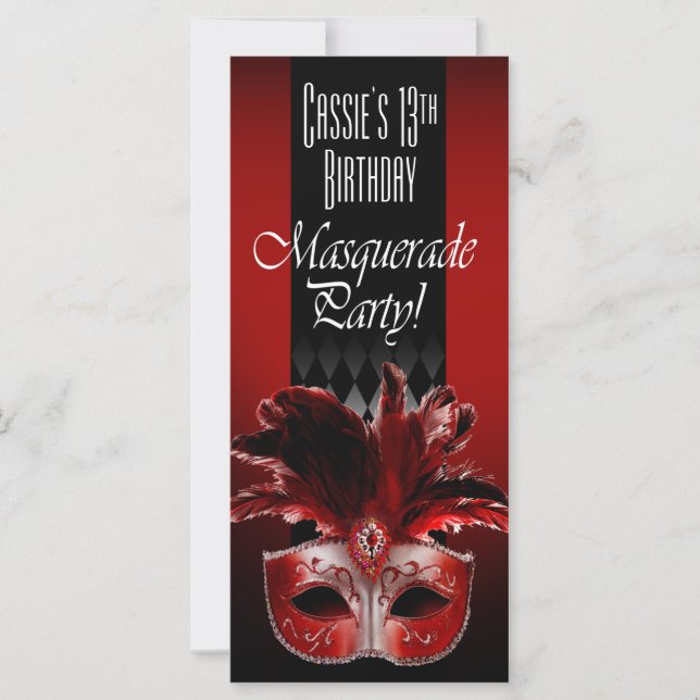 Red Black Masquerade Anniversaire Fête Invitation (Devant)