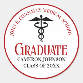 Red Black Medical School Custom Graduation Party Runder Aufkleber