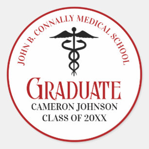 Red Black Medical School Custom Graduation Party Runder Aufkleber