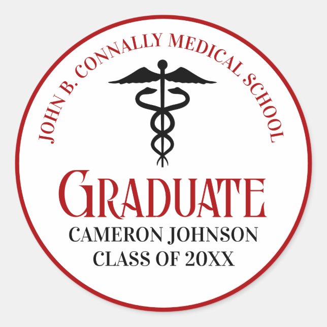 Red Black Medical School Custom Graduation Party Runder Aufkleber (Vorderseite)