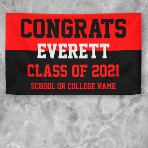 Red & Black Minimalistisch Graduation Party Banner