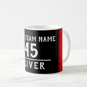 Red Black mit Team Name Number Kaffeetasse