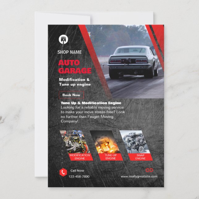 Red & Black Modern Auto Garage Flyer Einladung (Vorderseite)