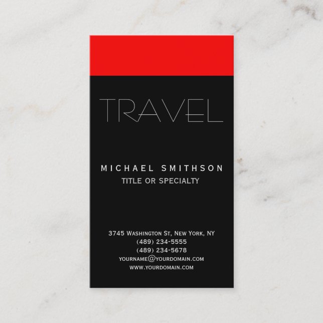 Red Black Modern Simple Travel Agent Carte de visi (Devant)