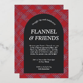 Red Black Moderne Flannel und Freunde Weihnachten Folieneinladung