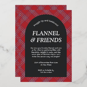 Red Black Moderne Flannel und Freunde Weihnachten Folieneinladung
