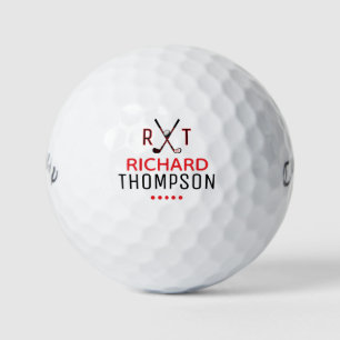 Red & Black Monogram Golf Ball mit seinem Namen