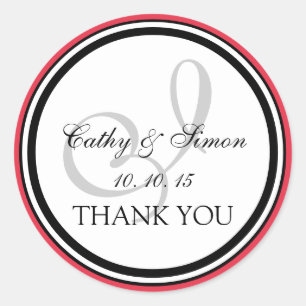 Red Black Monogram I Wedding danke Runder Aufkleber