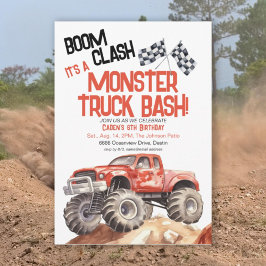 Red Black Monster Truck Bash Geburtstag Einladung