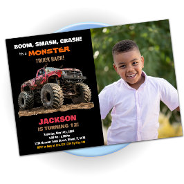 Red Black Monster Truck Birthday Einladungen Foto