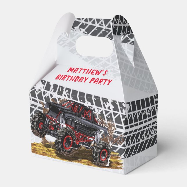 Red Black Monster Truck Birthday Party Geschenkschachtel (Vorderseite)