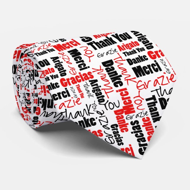 Red Black Multilingual Grateful Typografy Collage Krawatte (Gerollt)