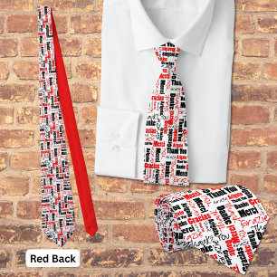 Red Black Multilingual Grateful Typografy Collage Krawatte