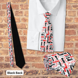 Red Black Multilingual Grateful Typografy Collage Krawatte