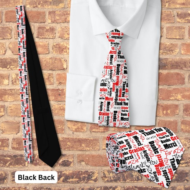Red Black Multilingual Grateful Typografy Collage Krawatte (Red and black multilingual thank you word cloud business tie. )