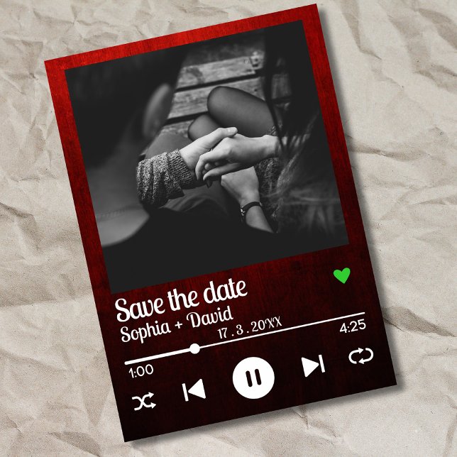 Red Black Music Playlist Song Foto Save the Date Einladung (Von Creator hochgeladen)
