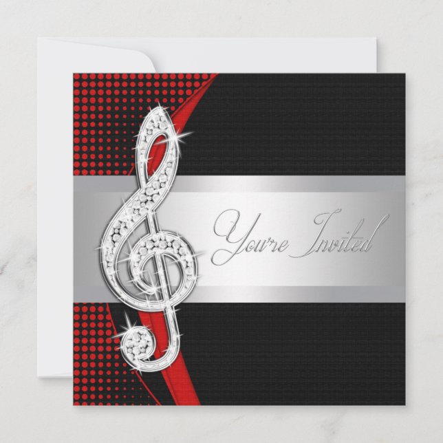 Red Black Music Treble Clef Einladungen (Vorderseite)