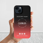 Red Black Ombre Business-Logo und Social Media iPhone Hülle<br><div class="desc">Mit diesem eleganten iPhone-Gehäuse mit rotem schwarzem Hintergrund,  benutzerdefiniertem Logo und Text fördern Sie Ihr Geschäft. Fügen Sie einfach Ihr Logo hinzu,  indem Sie auf "Personalisieren" klicken.</div>
