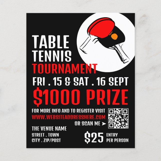 Red & Black Paddles, Tischtennis Turnier Flyer (Vorne)